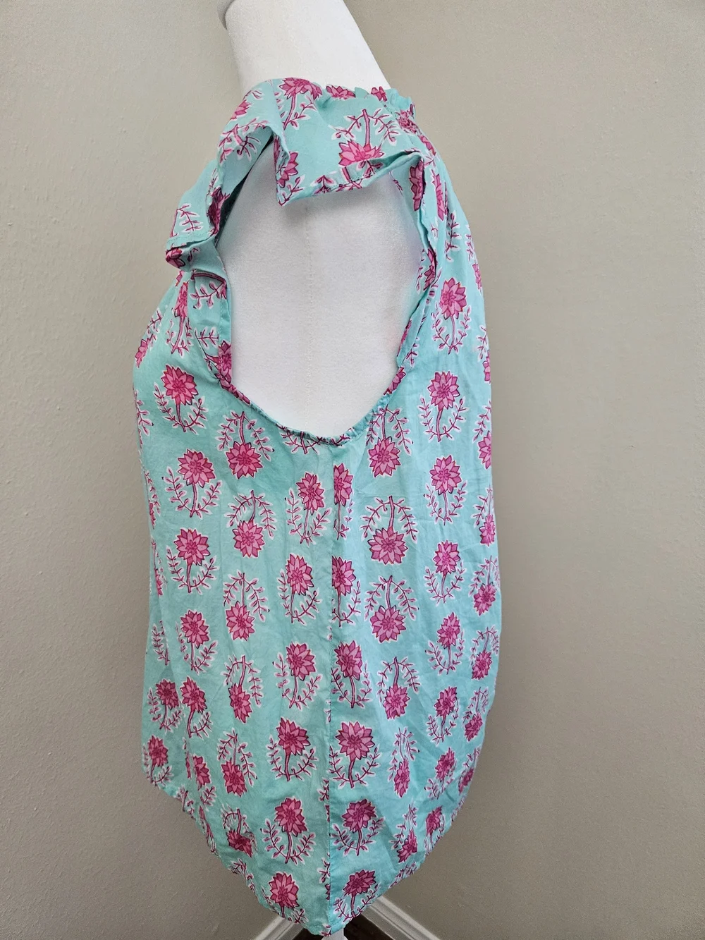 J. Crew Mint Green Blouse with Pink Floral Print